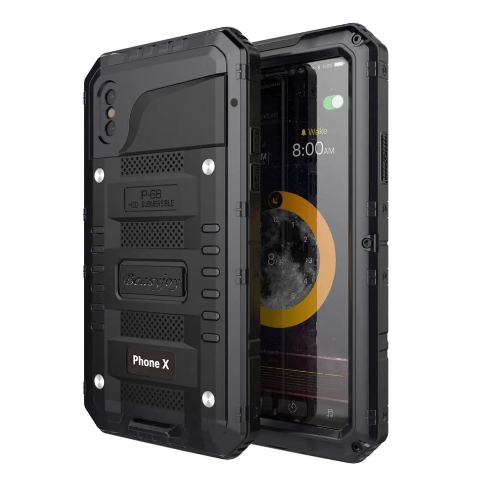 Beasyjoy Heavy Duty Metal Case for iPhone X/XS (5.8 inch) | Full Body Protection with Built-in Screen — Black