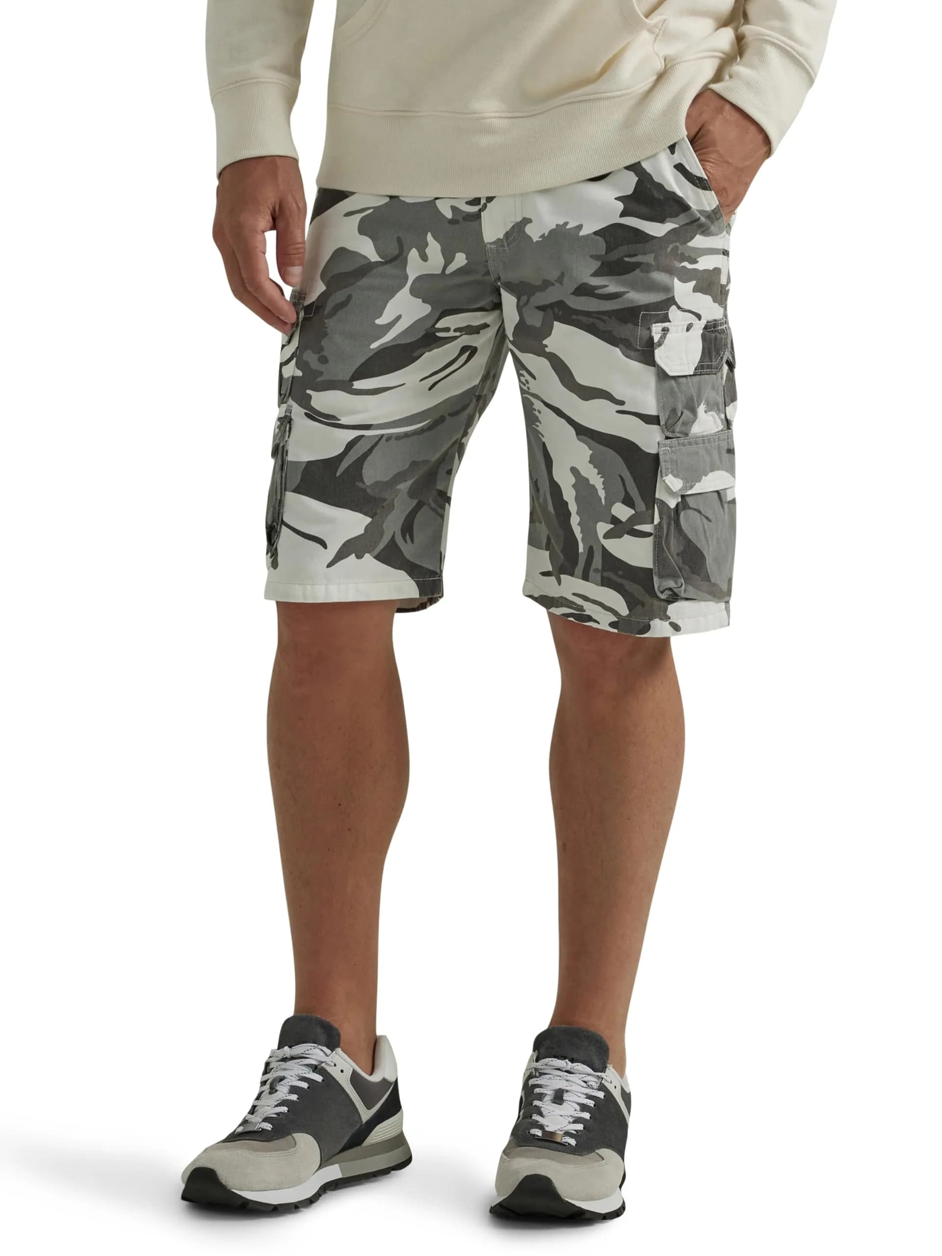 Wrangler Authentics Premium Twill Cargo Short, White Camo, 50 | Relaxed Fit, Durable Cotton, 11" Inseam