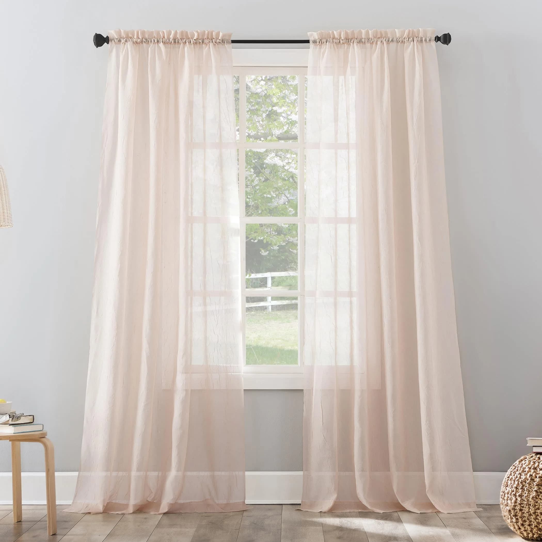 No. 918 Erica Crushed Sheer Voile Curtain Panel 51" x 95" | Elegant Sheer Pink Window Covering