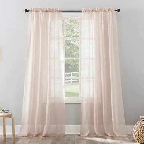No. 918 Erica Crushed Sheer Voile Curtain Panel 51" x 95" | Elegant Sheer Pink Window Covering thumbnail 1