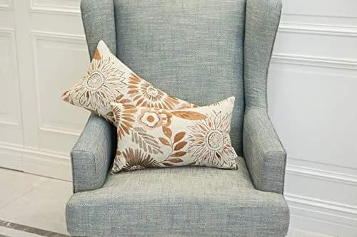 Mika Home Pack of 2 Decorative Rectangular Throw Pillow Covers 12x20 Inches | Sunflower Pattern, Brown Cream thumbnail 4