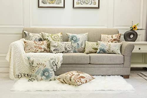 Mika Home Pack of 2 Decorative Rectangular Throw Pillow Covers 12x20 Inches | Sunflower Pattern, Brown Cream thumbnail 5