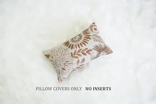 Mika Home Pack of 2 Decorative Rectangular Throw Pillow Covers 12x20 Inches | Sunflower Pattern, Brown Cream thumbnail 2