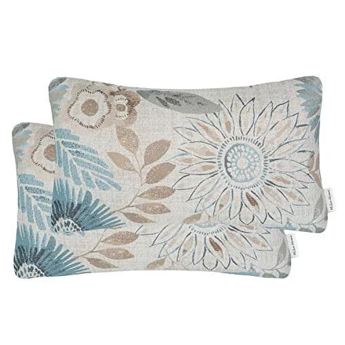 Mika Home Blue Decorative Pillow Cover 12x20 Inches | Floral Jacquard Zipper — Blue
