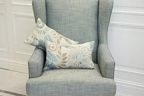 Mika Home Blue Decorative Pillow Cover 12x20 Inches | Floral Jacquard Zipper thumbnail 4