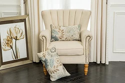 Mika Home Blue Decorative Pillow Cover 12x20 Inches | Floral Jacquard Zipper thumbnail 1