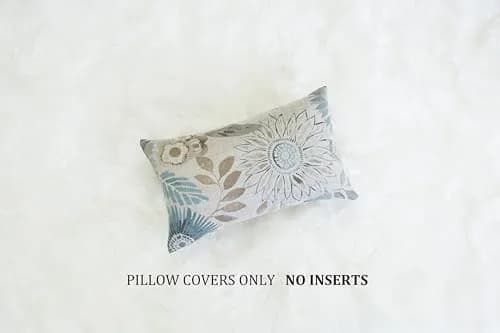 Mika Home Blue Decorative Pillow Cover 12x20 Inches | Floral Jacquard Zipper thumbnail 2