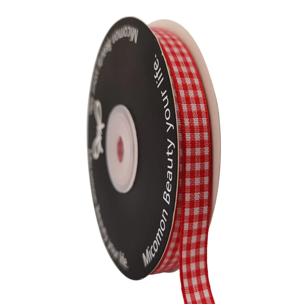 Micomon Red and White Gingham Ribbon 25 Yards | Eco-Friendly Polyester, OEKO-TEX Certified (70-120 chars)