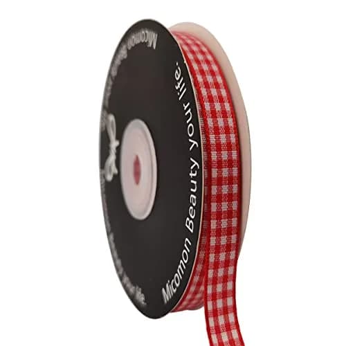 Micomon Red and White Gingham Ribbon 25 Yards | Eco-Friendly Polyester, OEKO-TEX Certified (70-120 chars) thumbnail 1