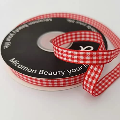 Micomon Red and White Gingham Ribbon 25 Yards | Eco-Friendly Polyester, OEKO-TEX Certified (70-120 chars) thumbnail 4