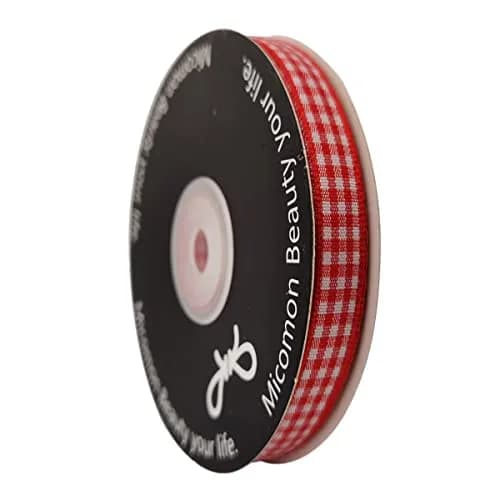 Micomon Red and White Gingham Ribbon 25 Yards | Eco-Friendly Polyester, OEKO-TEX Certified (70-120 chars) thumbnail 2