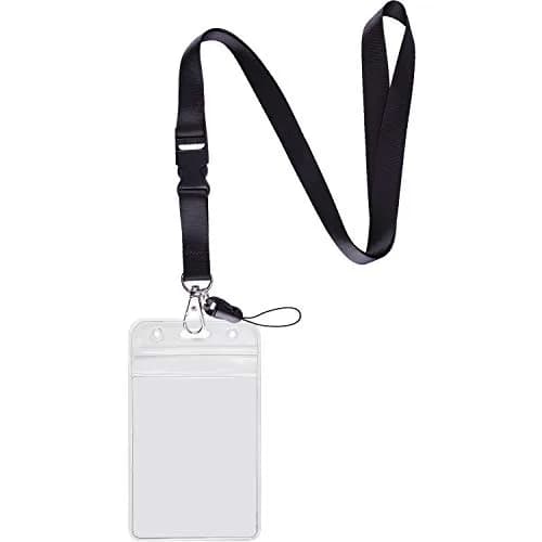 YOUOWO Vertical ID Badge Holder with Black Lanyard 11cm (4.5 inches) | Waterproof & Resealable thumbnail 1