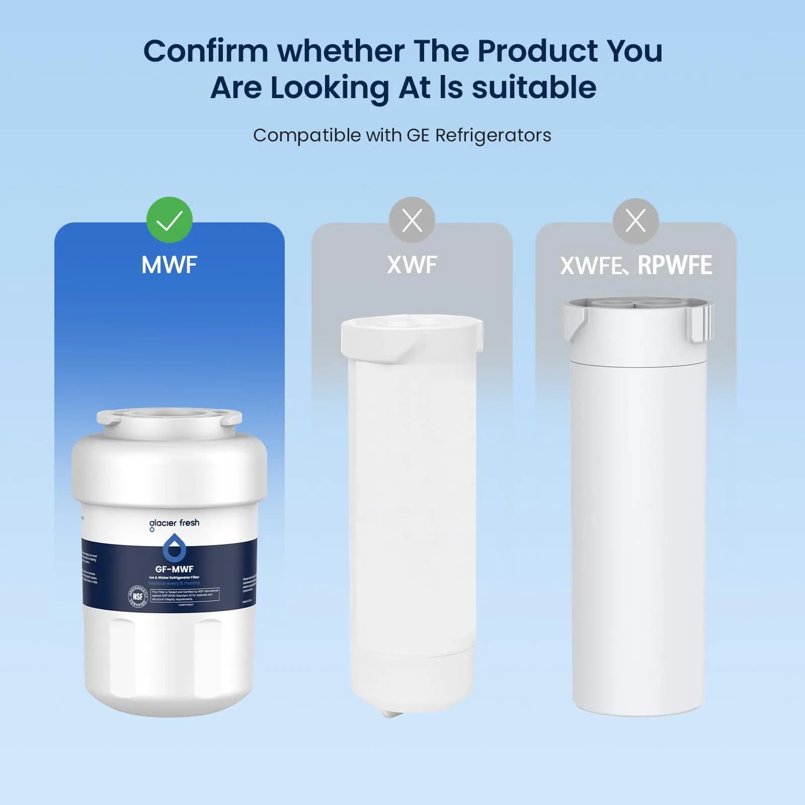 GLACIER FRESH MWF Refrigerator Water Filter Replacement | NSF42 Certified for GE Refrigerators - view 2