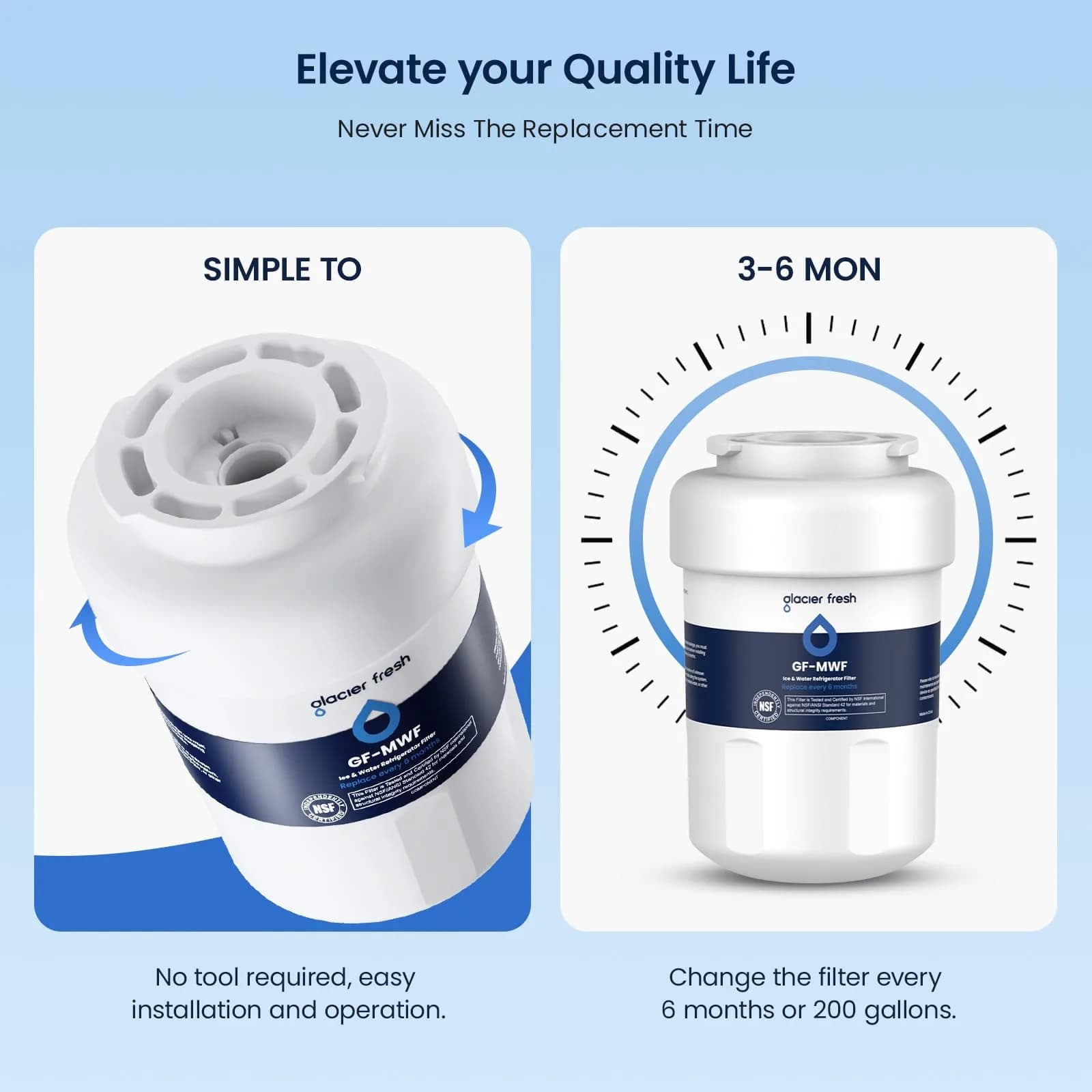GLACIER FRESH MWF Refrigerator Water Filter Replacement | NSF42 Certified for GE Refrigerators - view 7
