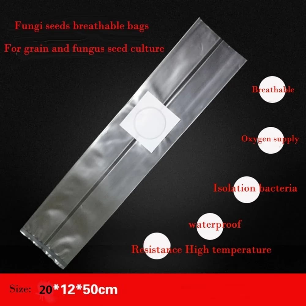 SUCOHANS Mushroom Grow Bags Large 20cmx12cmx50cm (50 Count) | Autoclavable 3 Mil Polypropylene with 0.2 Micron Filter — White