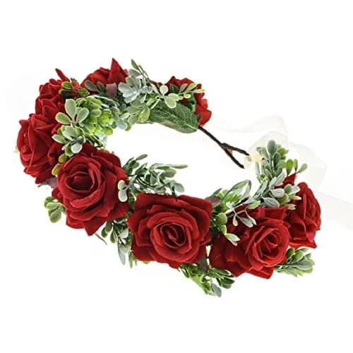 Vividsun Red Flower Crown Floral Headpiece Festival Wedding Hair Wreath 1 Count (Pack of 1) thumbnail 2