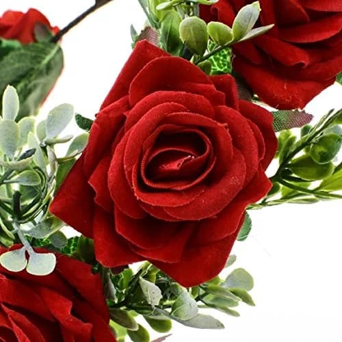 Vividsun Red Flower Crown Floral Headpiece Festival Wedding Hair Wreath 1 Count (Pack of 1) thumbnail 3