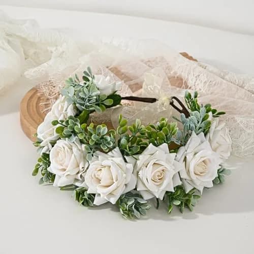 Vividsun Women Flower Crown Floral Headpiece White | Hand-Made Fabric Floral Wreath thumbnail 6