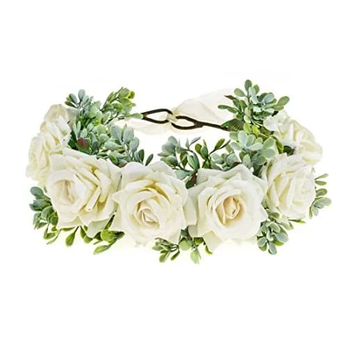Vividsun Women Flower Crown Floral Headpiece White | Hand-Made Fabric Floral Wreath thumbnail 1