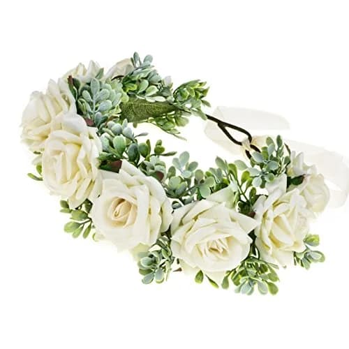 Vividsun Women Flower Crown Floral Headpiece White | Hand-Made Fabric Floral Wreath thumbnail 2