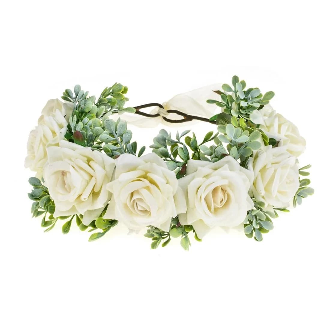 Vividsun Women Flower Crown Floral Headpiece White | Hand-Made Fabric Floral Wreath - main product image