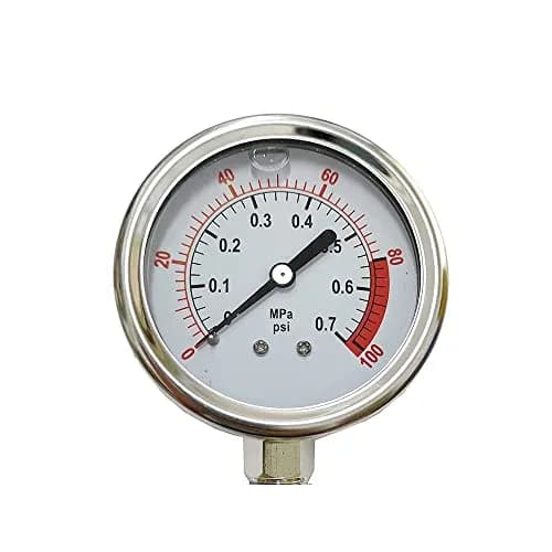 PureSec Water Pressure Gauge Oil Filled Vibration Proof Stainless-Steel 2-1/2" Dial Size Dual-Scale with 1/4" NPT Bottom Mount and 1/4" RO Fittings for RO System (0-0.7kg(MPa)/0-100psi) | Quiet, Durable, Accurate thumbnail 3