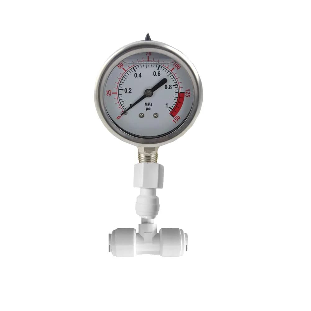 PureSec Water Pressure Gauge Oil Filled Stainless-Steel 2-1/2" Dial Size Dual-Scale with 1/4" Lower Mount for RO System (0-1kg(MPa)/0-150psi) | Quiet, Durable, Accurate — 0-1.0 kg(MPa) / 0-150 psi