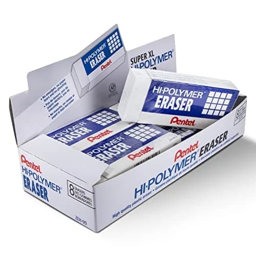 Pentel Hi-Polymer Block Eraser, Super XL White, 8-Pack | Latex-Free, Large Block for Precise Erasing thumbnail 1