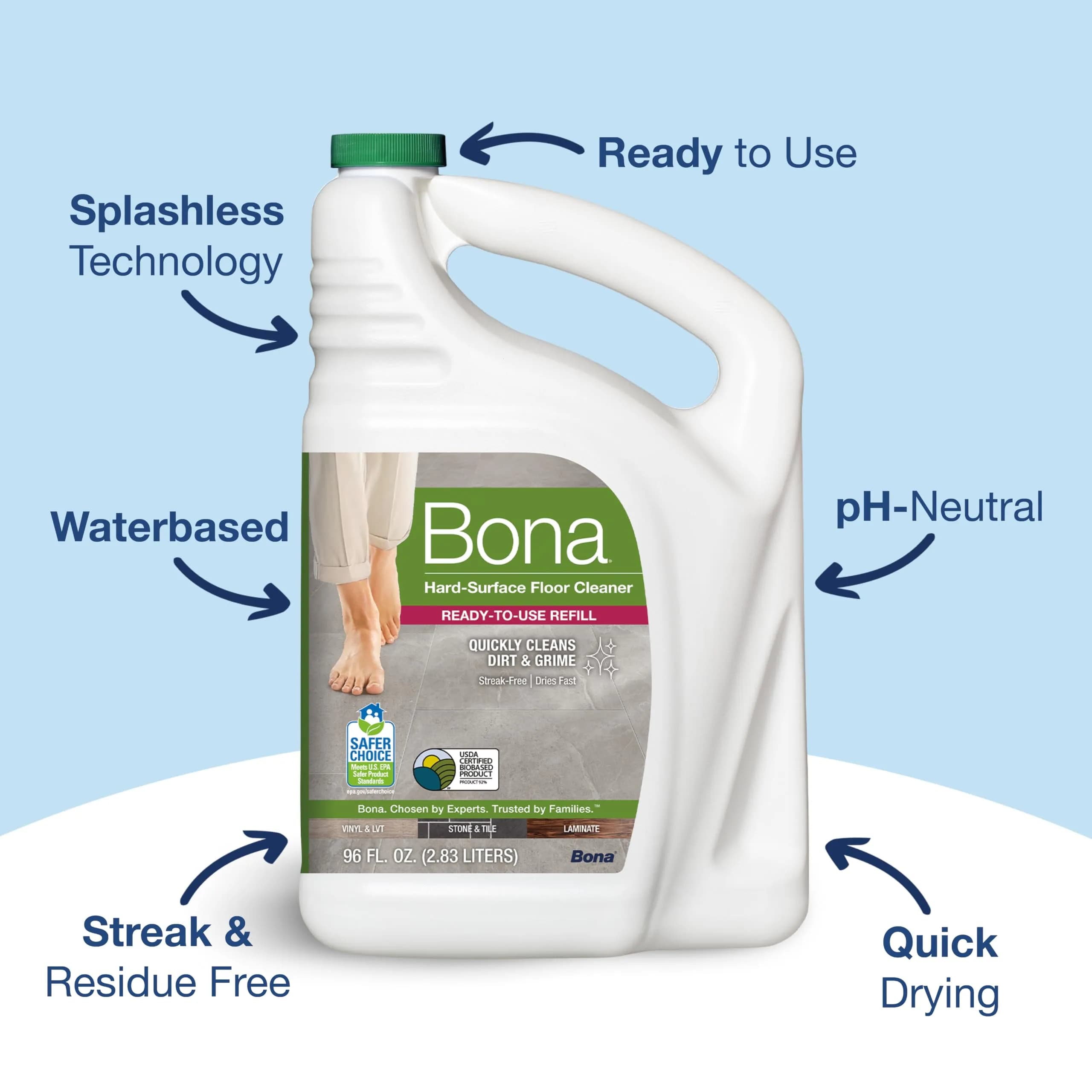 Bona Unscented Multi-Surface Floor Cleaner Spray, 96 fl oz | Residue-Free Cleaning for Stone, Tile, Laminate & Vinyl Floors - view 2