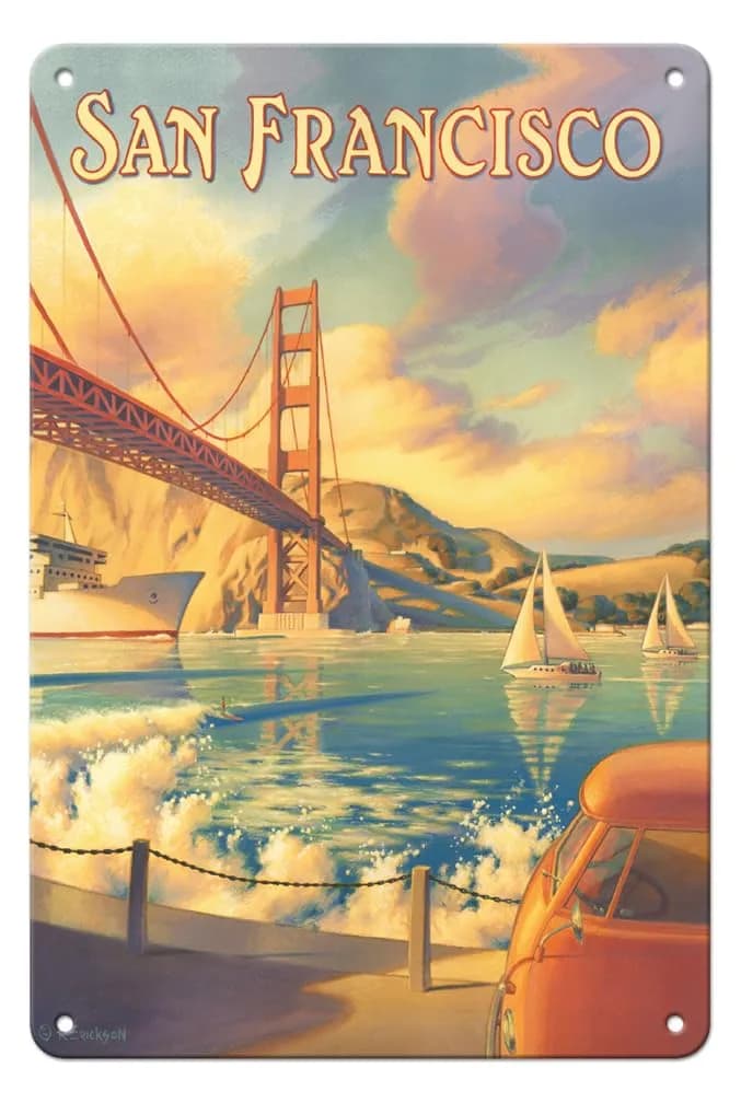 Pacifica Island Art Golden Gate Bridge Metal Sign 8x12 Inch | Vintage Travel Poster — Metal Sign