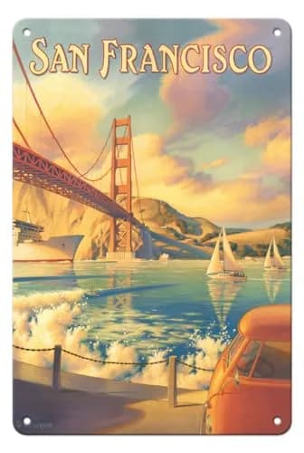 Pacifica Island Art Golden Gate Bridge Metal Sign 8x12 Inch | Vintage Travel Poster thumbnail 1