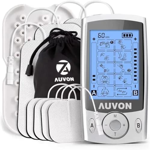AUVON Dual Channel TENS Unit Muscle Stimulator Machine 16 Piece Set | Drug-Free Pain Relief for Shoulder, Lower Back, Knee thumbnail 1