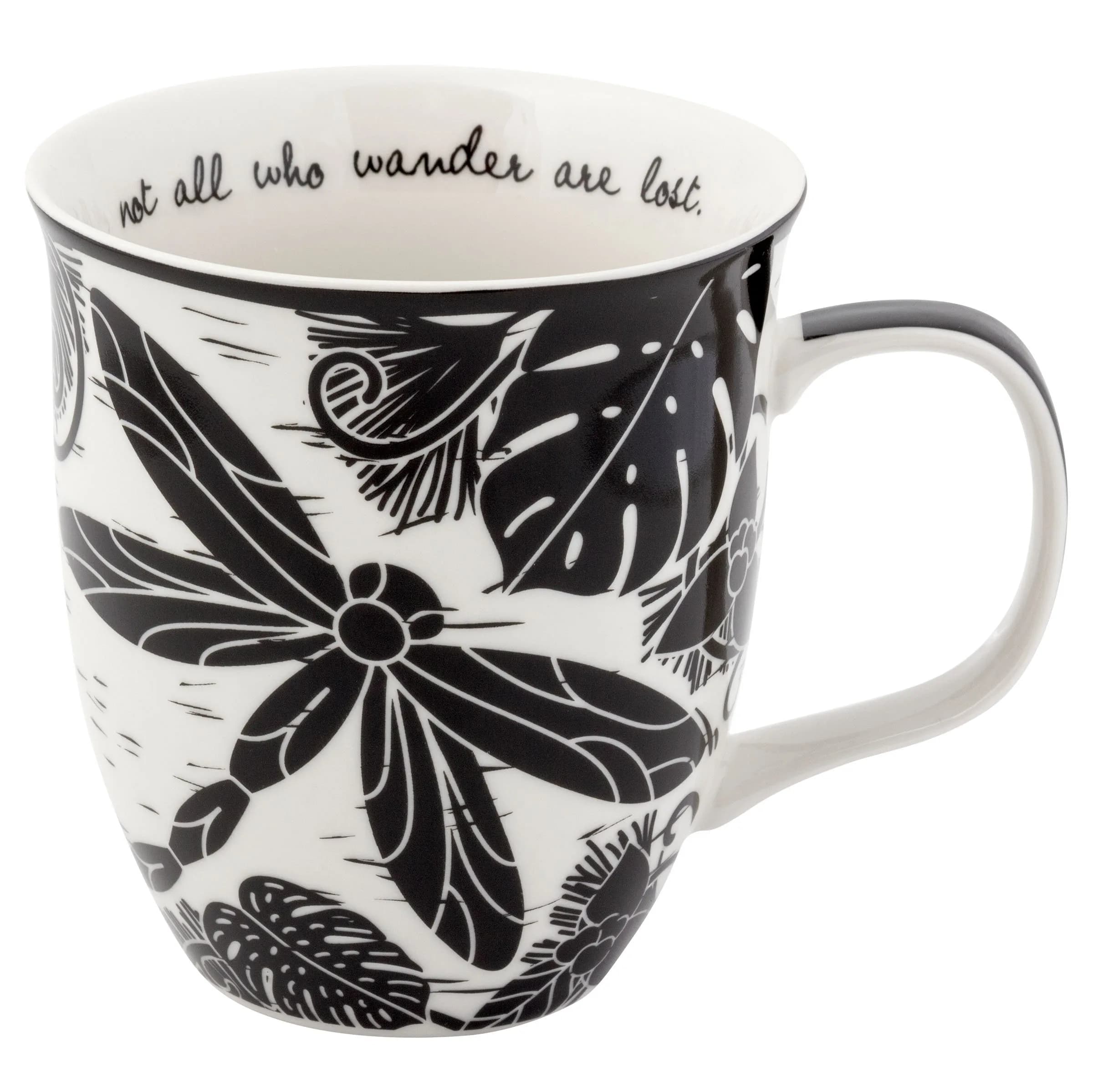 Karma Gifts 14 oz Black and White Boho Mug | Ceramic Coffee & Tea Mug for Women & Men