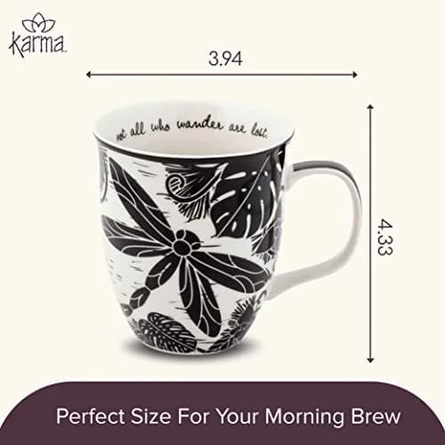 Karma Gifts 14 oz Black and White Boho Mug | Ceramic Coffee & Tea Mug for Women & Men thumbnail 5