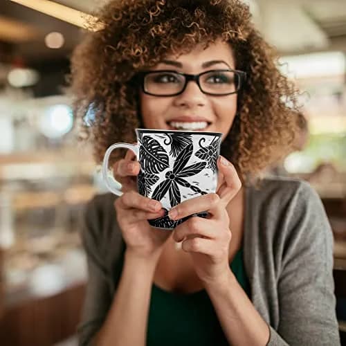 Karma Gifts 14 oz Black and White Boho Mug | Ceramic Coffee & Tea Mug for Women & Men thumbnail 6