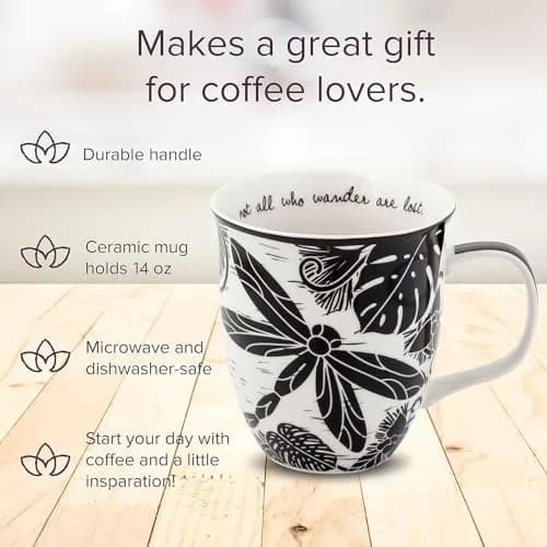 Karma Gifts 14 oz Black and White Boho Mug | Ceramic Coffee & Tea Mug for Women & Men thumbnail 2