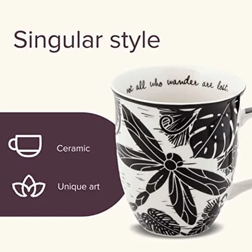 Karma Gifts 14 oz Black and White Boho Mug | Ceramic Coffee & Tea Mug for Women & Men thumbnail 3