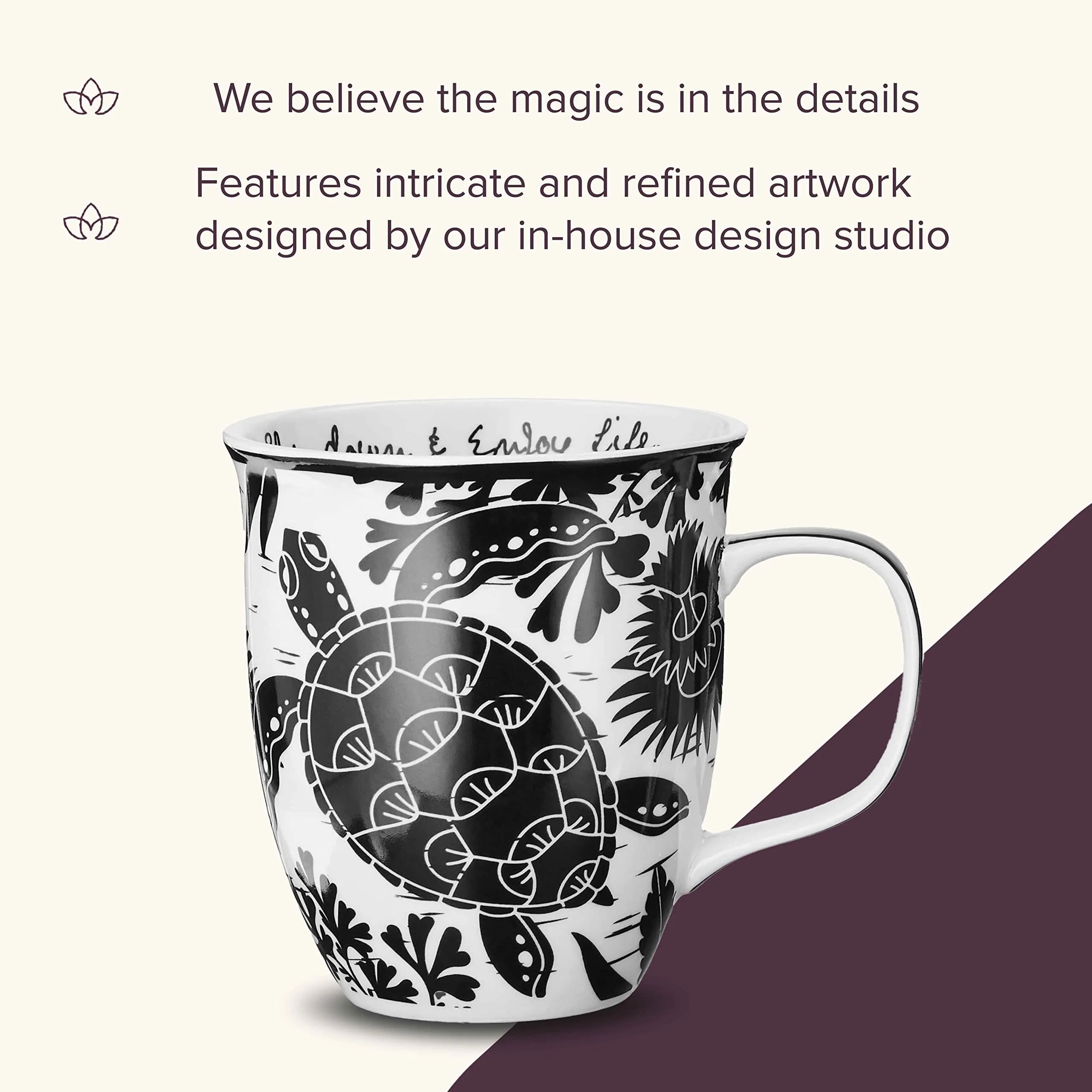 Karma Gifts 14 oz Black and White Boho Mug | Ceramic Coffee & Tea Mug, Sea Turtle Design, Reusable, Microwave & Dishwasher Safe thumbnail 4