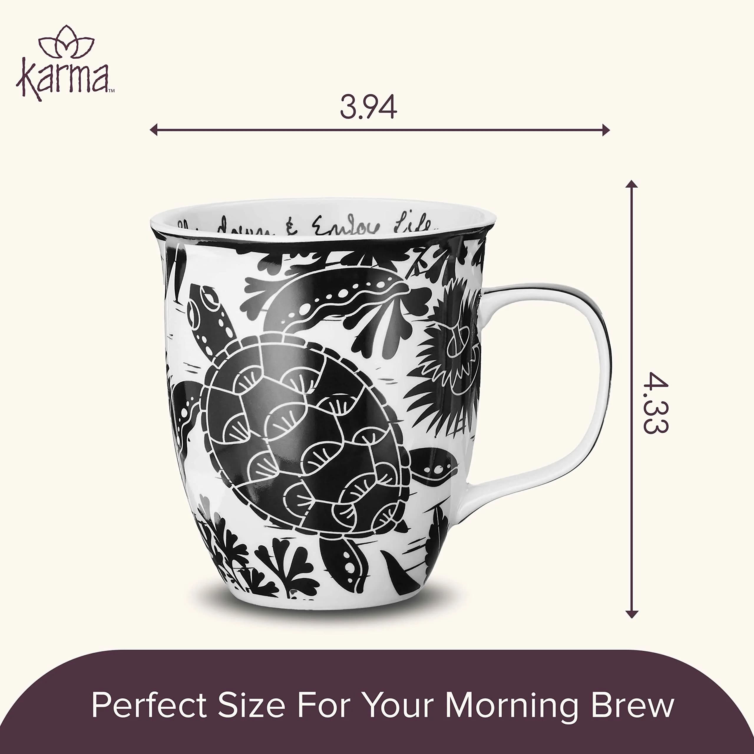 Karma Gifts 14 oz Black and White Boho Mug | Ceramic Coffee & Tea Mug, Sea Turtle Design, Reusable, Microwave & Dishwasher Safe thumbnail 5