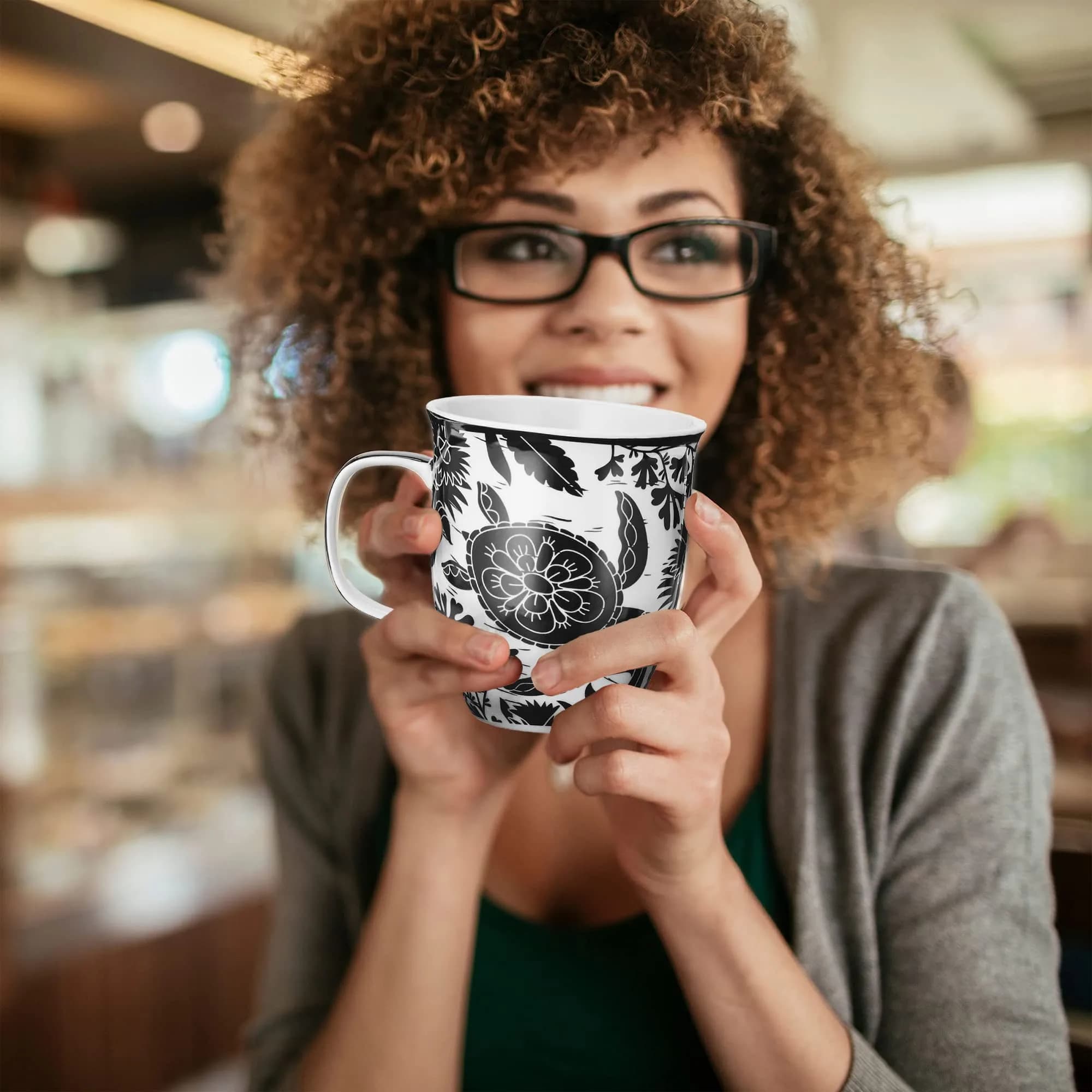 Karma Gifts 14 oz Black and White Boho Mug | Ceramic Coffee & Tea Mug, Sea Turtle Design, Reusable, Microwave & Dishwasher Safe thumbnail 6