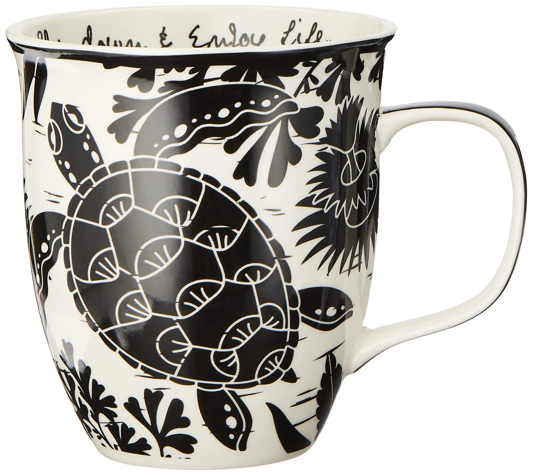 Karma Gifts 14 oz Black and White Boho Mug | Ceramic Coffee & Tea Mug, Sea Turtle Design, Reusable, Microwave & Dishwasher Safe thumbnail 1