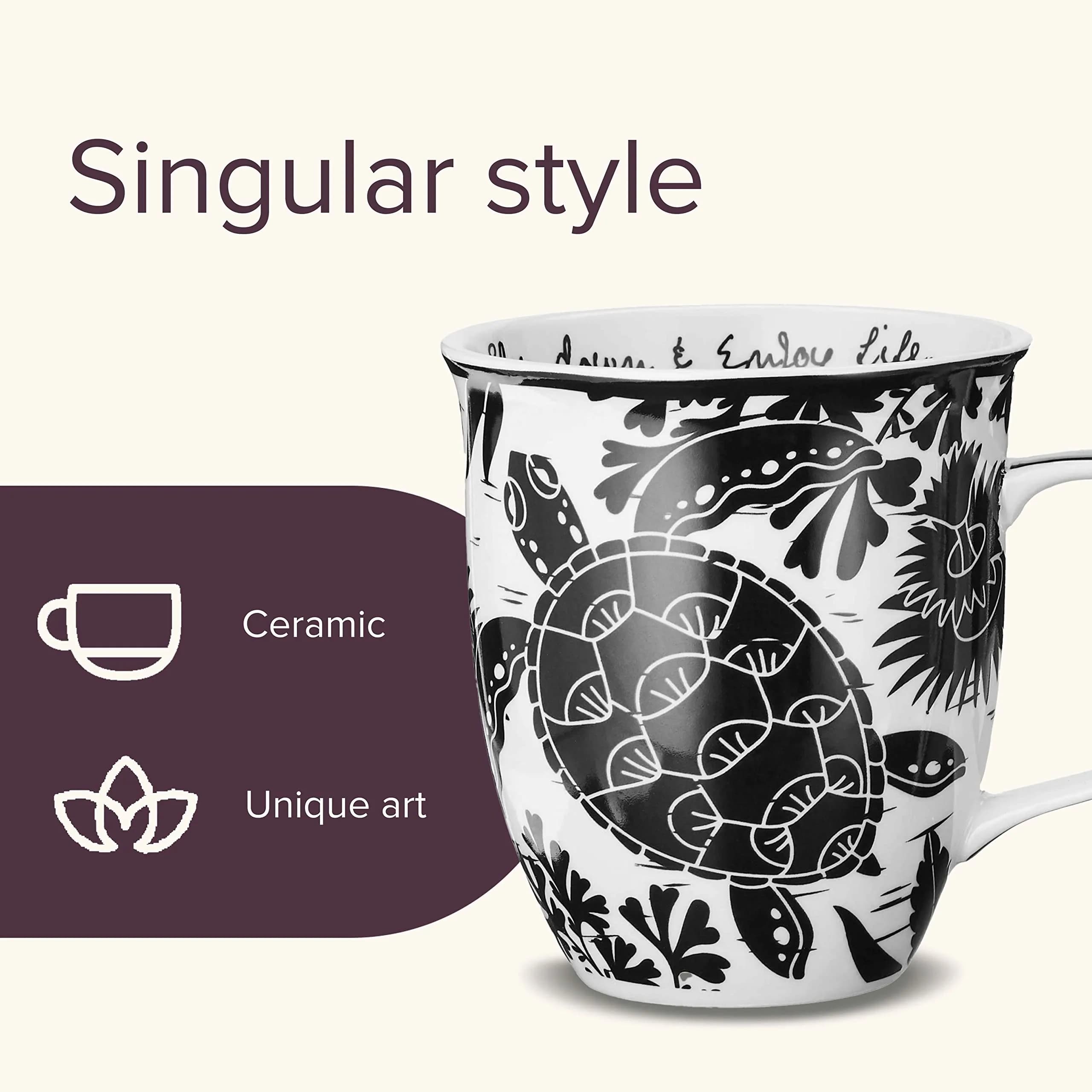 Karma Gifts 14 oz Black and White Boho Mug | Ceramic Coffee & Tea Mug, Sea Turtle Design, Reusable, Microwave & Dishwasher Safe thumbnail 3