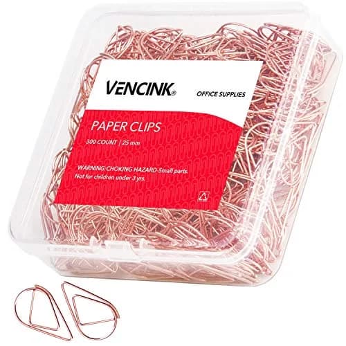 VENCINK Rose Gold Paper Clips 300 Pieces | Drop-Shaped Office & School Supplies (1 inch) thumbnail 1