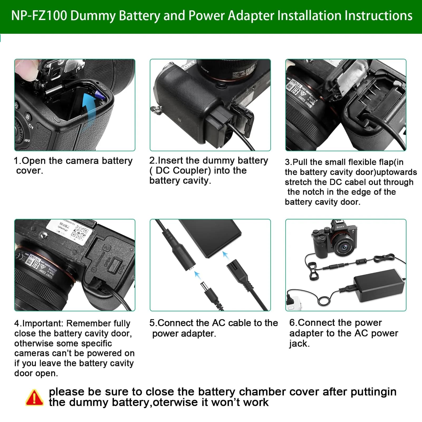 Gonine NP-FZ100 Dummy Battery Power Adapter Kit for Sony Alpha A7 V, A7R V, A7 IV, A7R IV, A7 III, A7S III, A7R III, FX3, FX30, A6600, A6700, ZV-E1, ZV-E10 II, A7C, A7C II, A7CR, A1 Cameras | Continuous Power Solution - view 4