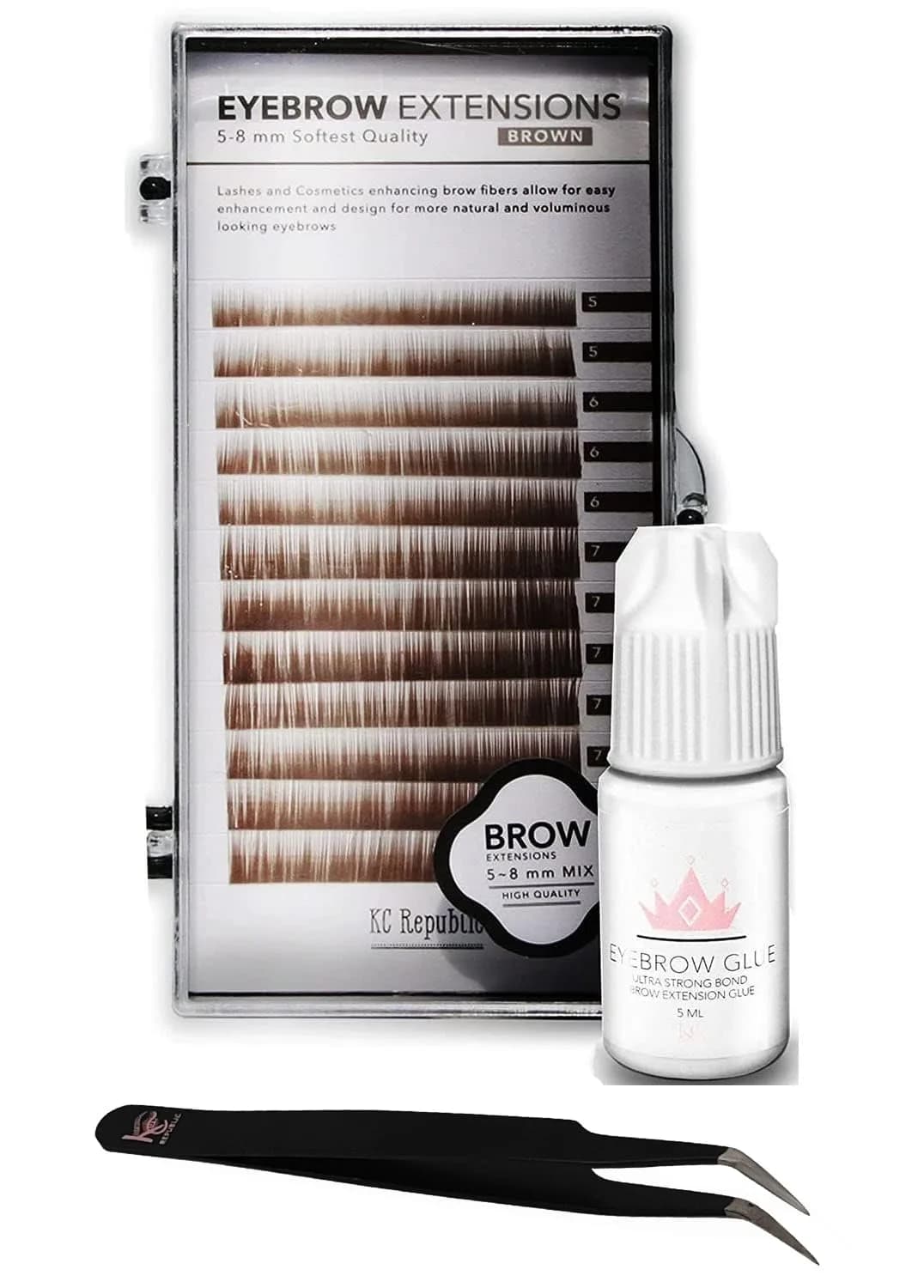 KC Republic Lash Eyebrow Extensions Kit with Mink Brow Trays 5-8mm | Natural Look, Lasts 2 Weeks