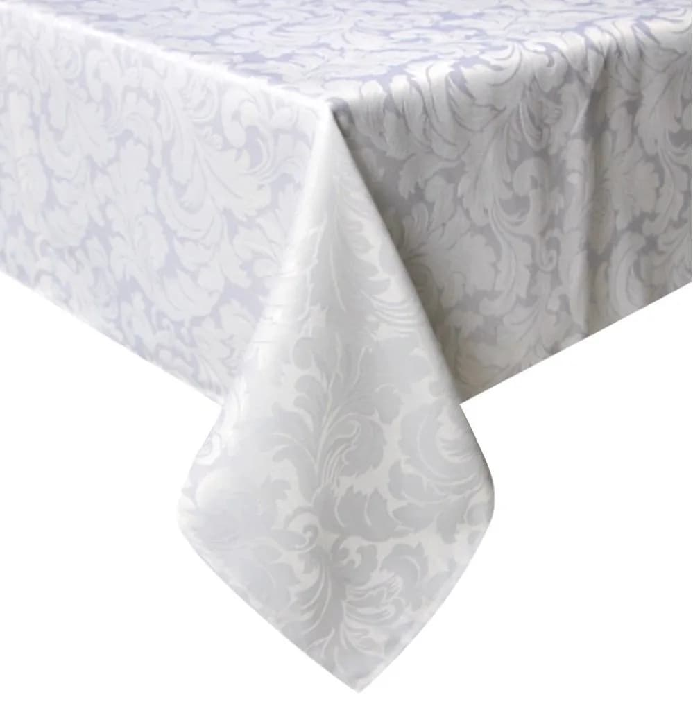 Tektrum 70 x 70 inch Square Damask Jacquard Tablecloth - Waterproof & Stain Resistant — White