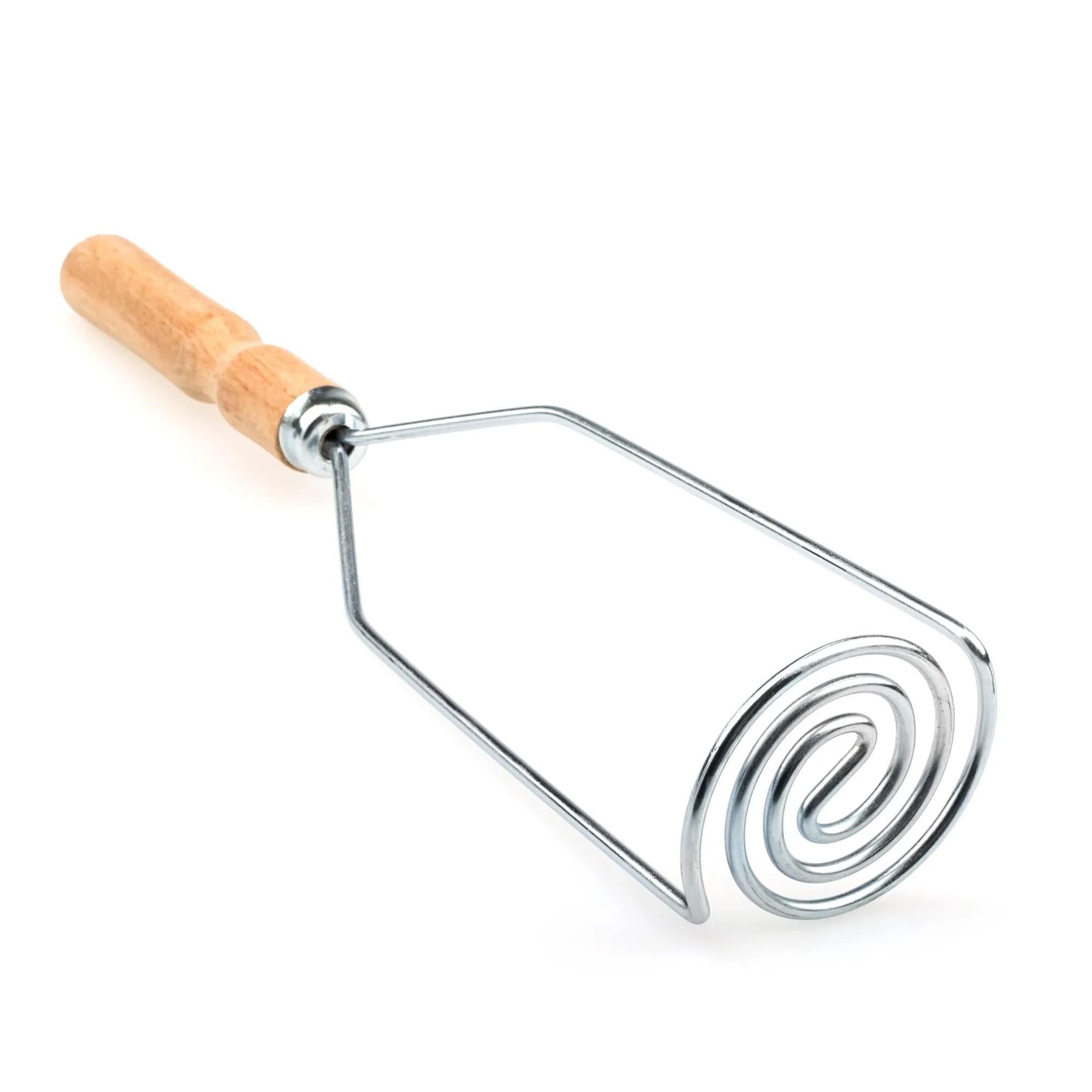OFXDD Wooden Handle Potato Masher | Stainless Steel Spiral Form, 10.2 in (26 cm) — Silver