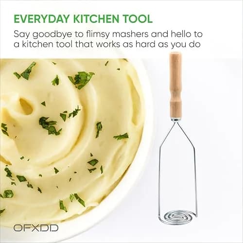 OFXDD Wooden Handle Potato Masher | Stainless Steel Spiral Form, 10.2 in (26 cm) thumbnail 4