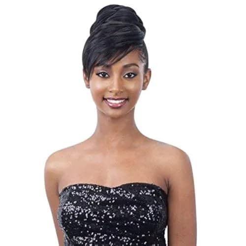FREETRESS BRAIDS Twisted Bun Bang (1 Jet Black) | Synthetic Curly Wig with Swoop Bang, Short thumbnail 1