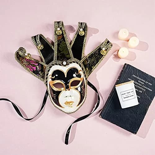 YU FENG Black Jester Mask With Bells, Venetian Masquerade Costume | Eye-Catching Carnival Mask (70-120 chars) thumbnail 5